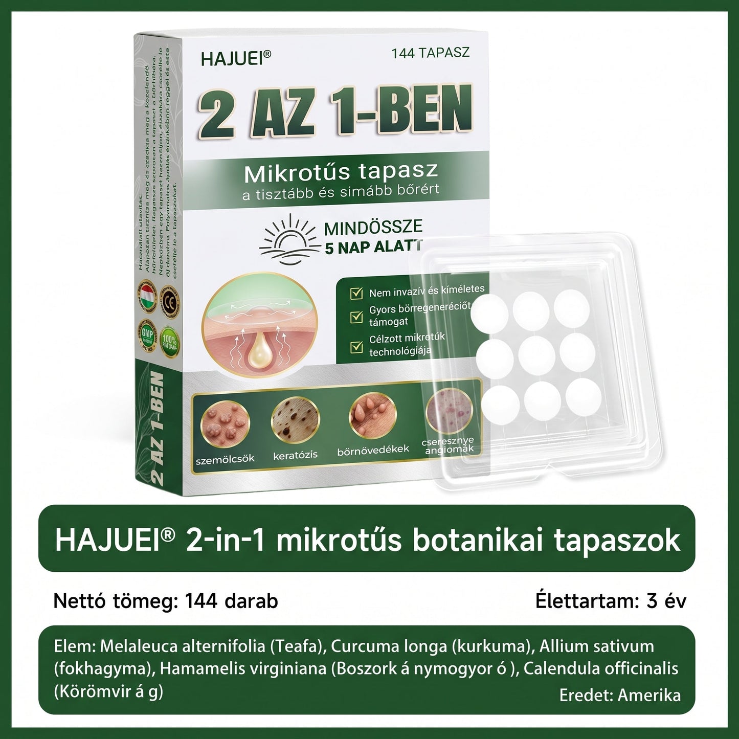 🇭🇺HAJUEI® ☺️ 2-az-1-ben Mikrotű & Hidrokoloid Tapasz | 🧪 Kiemelkedő Anyajegyek, Pattanások, Lapos Szemölcsök & Bőrkinövések Eltávolítója | Ráncok, Hegek & Bőrhibák Javítása | Láthatatlan Csillag Pattanástapasz Arcra & Testre | 144 db ✨