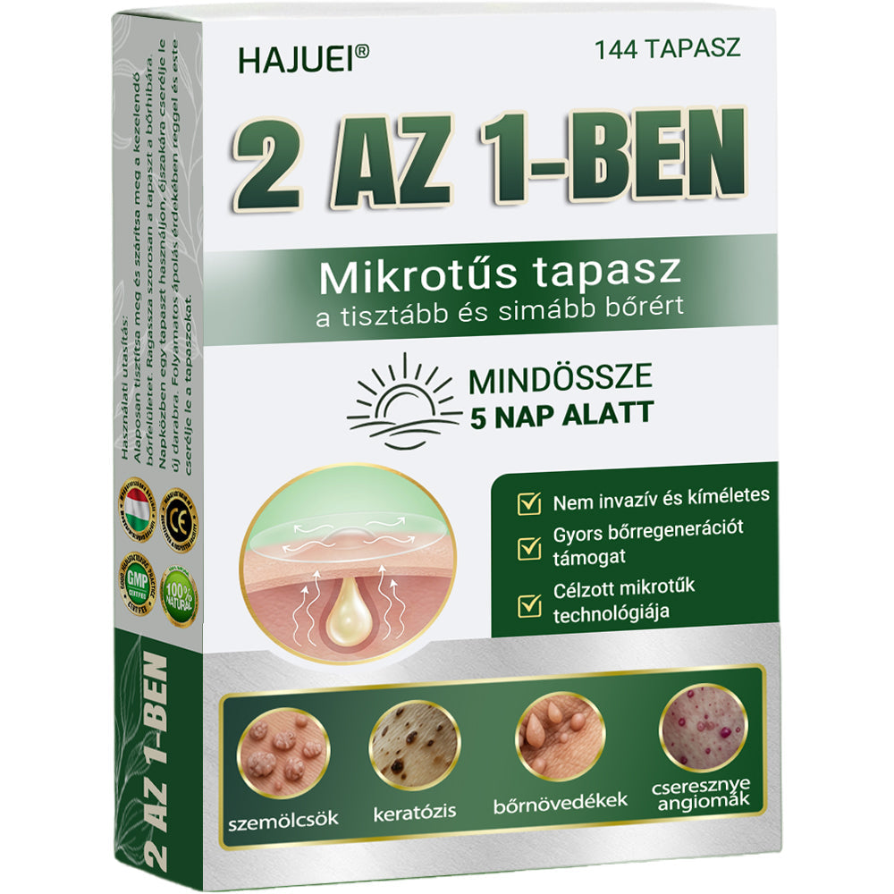 🇭🇺HAJUEI® ☺️ 2-az-1-ben Mikrotű & Hidrokoloid Tapasz | 🧪 Kiemelkedő Anyajegyek, Pattanások, Lapos Szemölcsök & Bőrkinövések Eltávolítója | Ráncok, Hegek & Bőrhibák Javítása | Láthatatlan Csillag Pattanástapasz Arcra & Testre | 144 db ✨